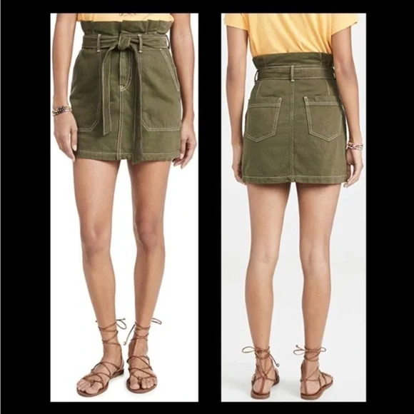 Free People Splendor in the Grass olive khaki paper bag waist cargo skirt - Picture 4 of 12